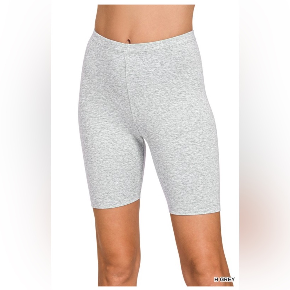 NWT! Premium Cotton Heather Gray Biker Shorts High-Rise Stretch